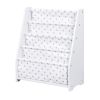 Wooden Children Sling Book Rack White Bookshelf for Kids with Star Pattern Cloth Bag - White